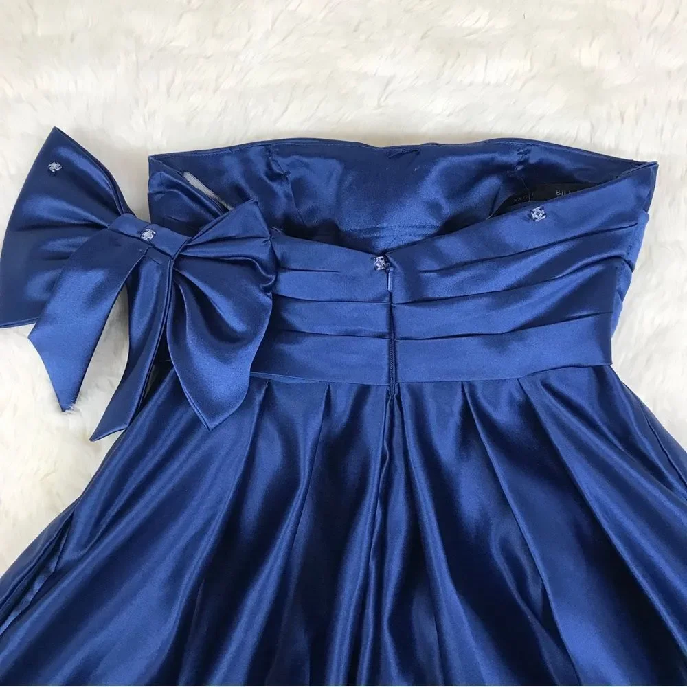BILL LEVKOFF Navy Blue Strapless Satin Dress Short Bridesmaid‎ Formal Size 0